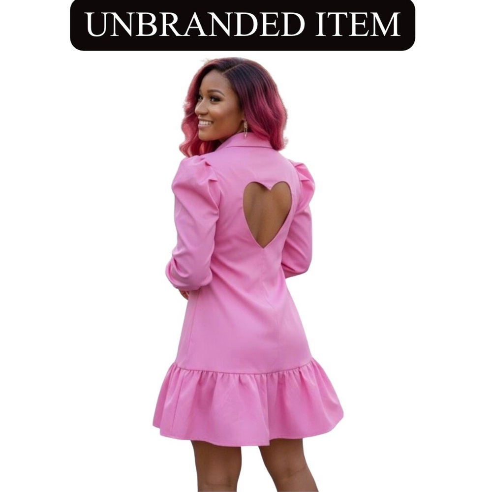 DRESS: Pink w/Heart Cut-Out, Long Sleeves, Ruffled Hem, & Elastic Waist, NWOT